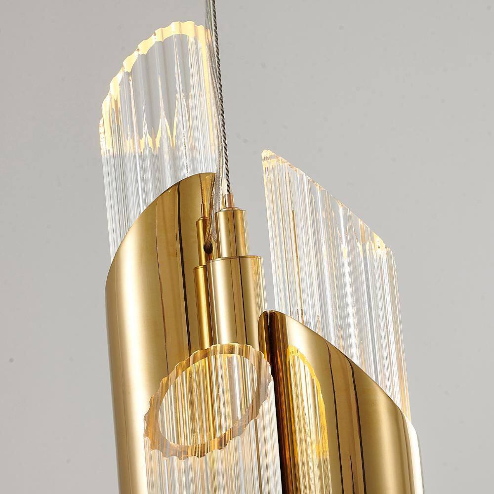 Gold 36" Glass and Stainless Steel 6-Light Pendant