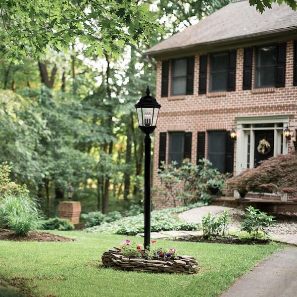 Stockton 3 Lights Black Metal Cast Aluminum Line Voltage Hardwired Outdoor Wet-Rated Post Light with No Bulbs Included