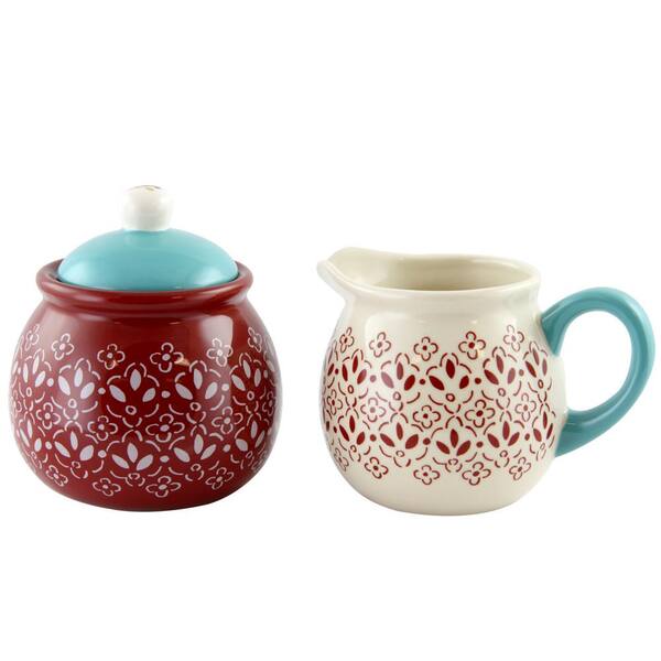 Unbranded Hollydale 10.55 oz. 3-Piece Decorated Sugar Jar with Lid and Creamer Set