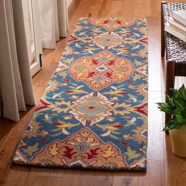 Heritage 2 ft. x 6 ft. Camel/Blue Ornate Geometric Runner Rug