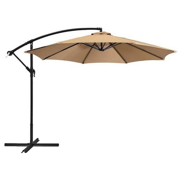 Alpulon 10 ft. Metal Market Hanging Patio Umbrella with Cross Base in Beige