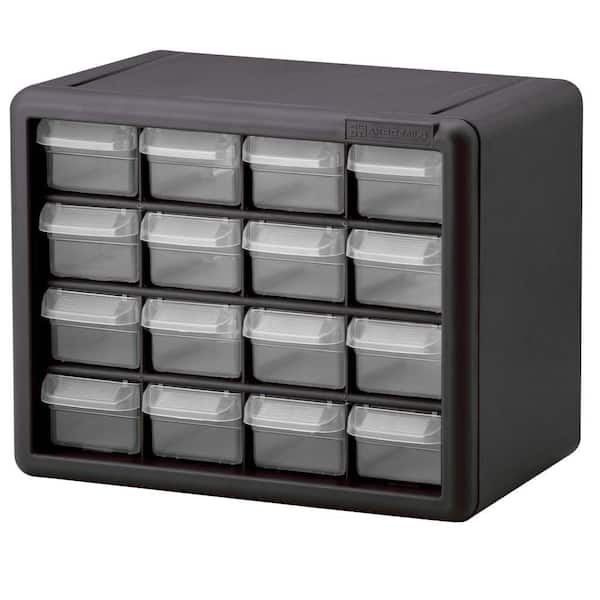 Plastic Drawer Storage Cabinet for Small Parts, 10 1/2 in. W x 6 1/2 in. D x 8 1/2 in. H, Black, 16 Drawer (1-Pack)