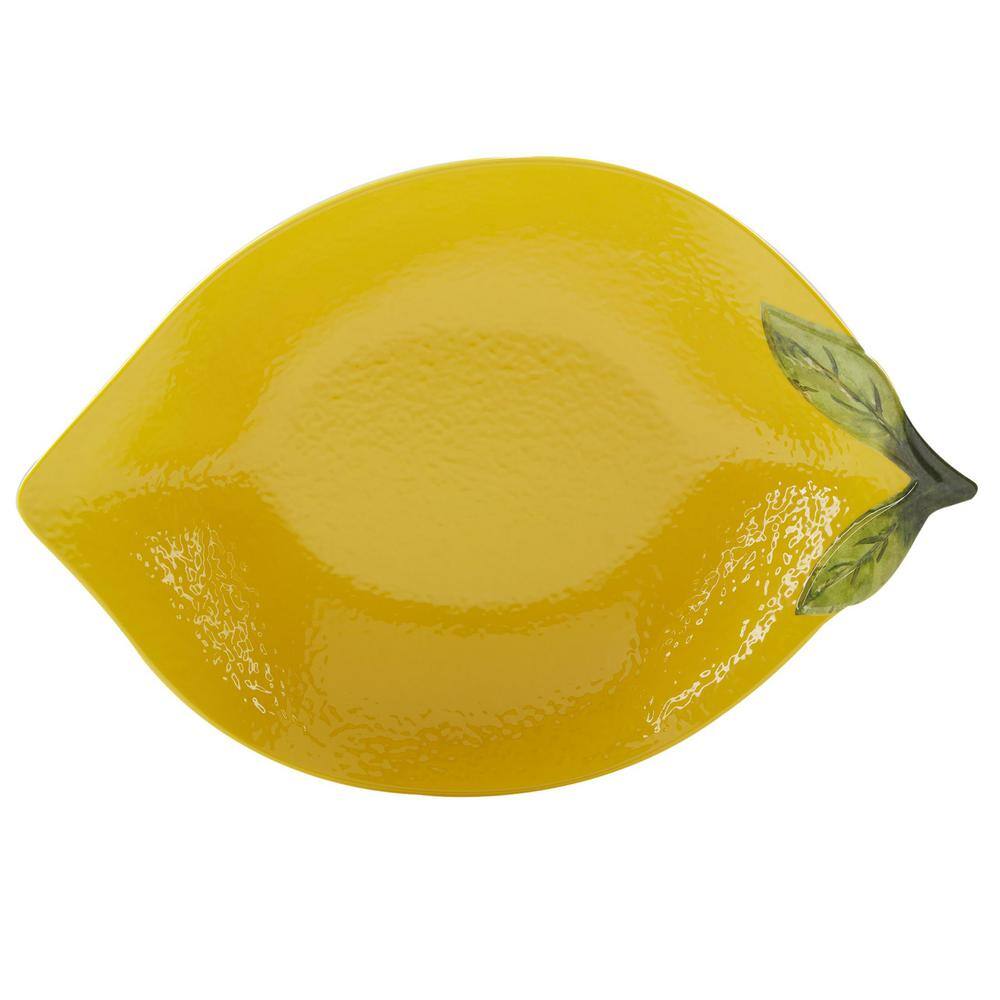 Yellow Lemon-Shaped Melamine Serving Platter and Bowl Set