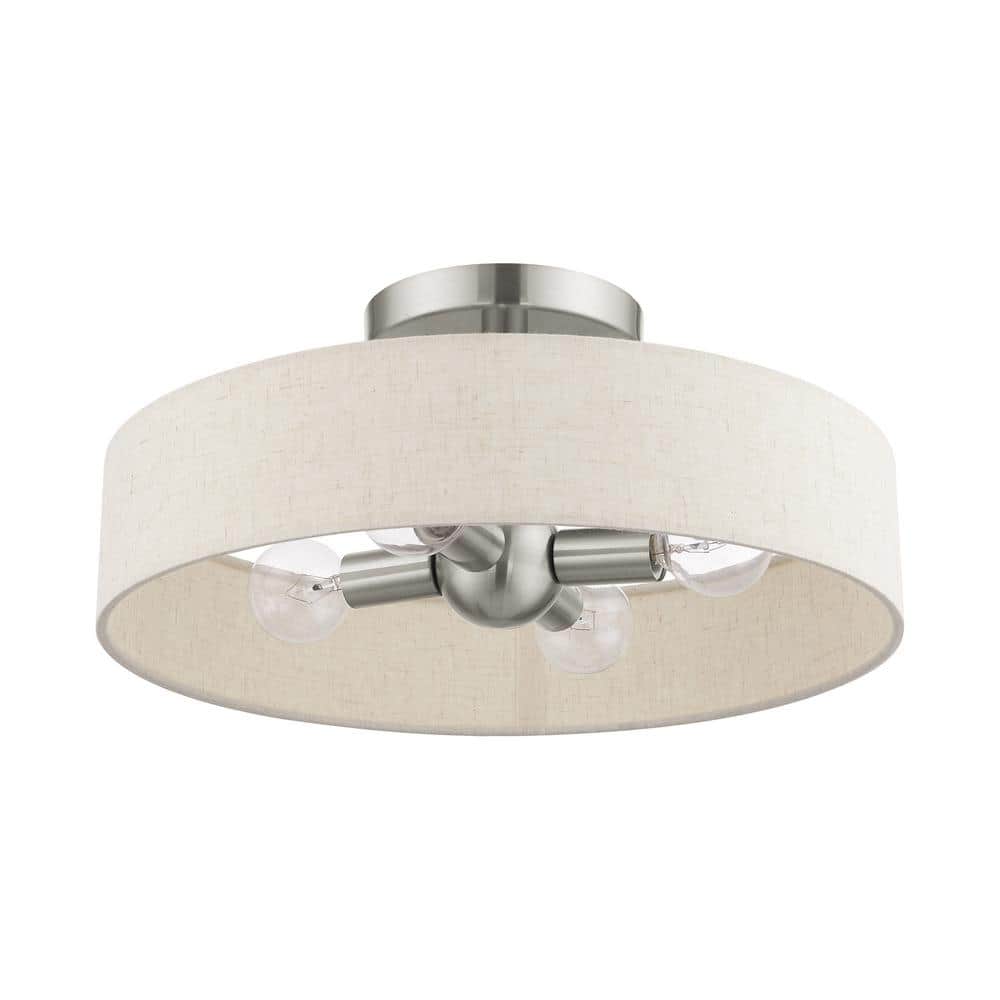 Brushed Nickel 4-Light Drum Semi-Flush Mount with Fabric Shade
