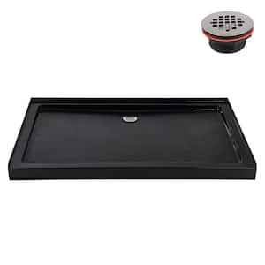 NT-2124-60BL-AL 60 in. x 36 in. Alcove Acrylic Shower Pan Base in Glossy Black with Center Drain, ABS Drain Included