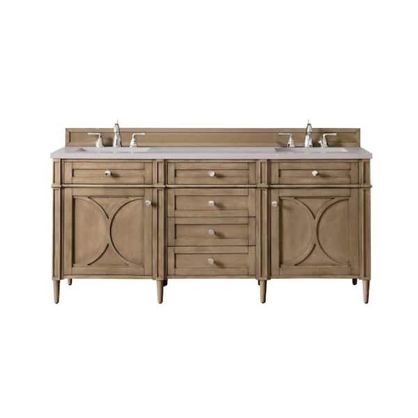 Home Decorators Collection Darrowood 72 in. W x 23 in. D x 34 in. H Double Sink Freestanding Vanity in Walnut w/ Pietra Gray Quartz Top