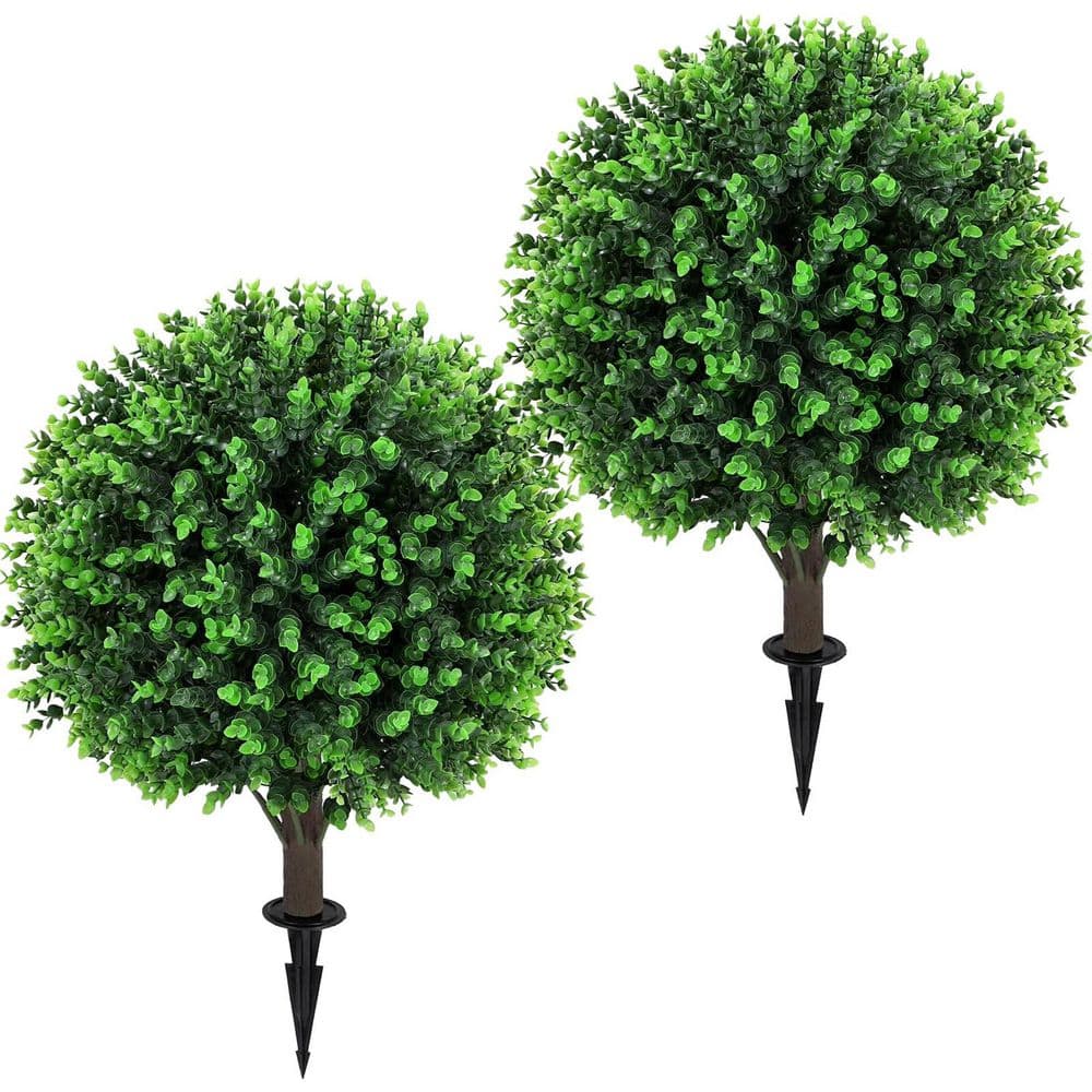 17 in. Green Artificial Eucalyptus Topiary Ball Tree UV Resistant