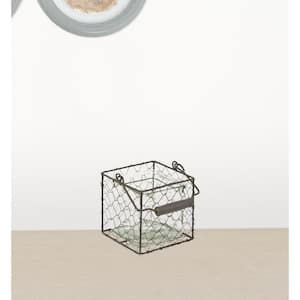 Victoria 5 in. Brown and Clear Square Wire Basket and Glass Jar