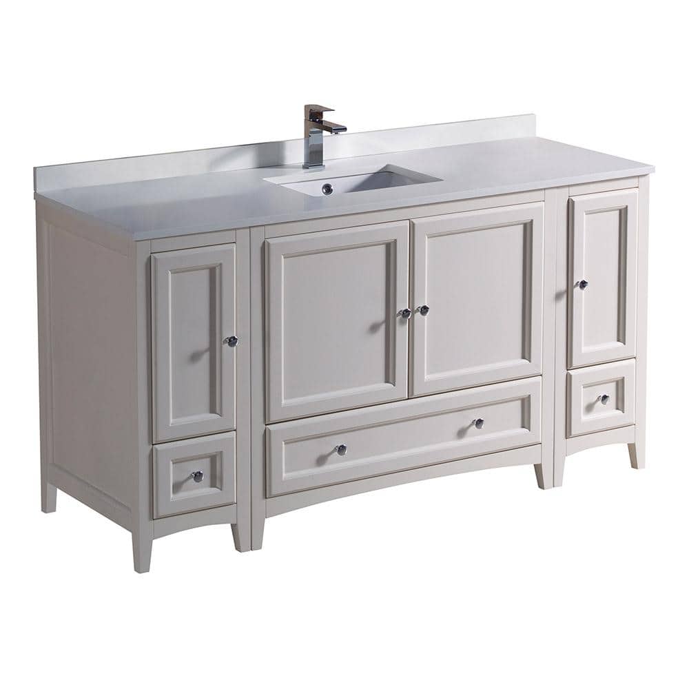 Oxford 60" Antique White Quartz Stone Vanity with Ceramic Sink
