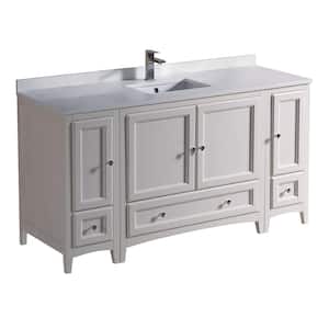 Oxford 60 in. Bath Vanity in Antique White with Quartz Stone Vanity Top in White with White Basin