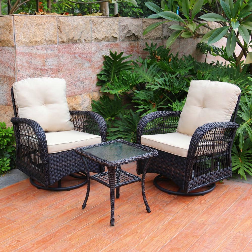 Cushions Patio Conversation Set, Wicker Patio Furniture Set With Swivel Chairs