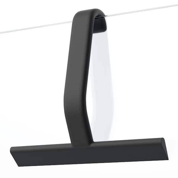 1-Piece Silicone Shower Squeegee in Black for Glass Doors with Built-in Hook Design for Easy Hanging and Cleaning