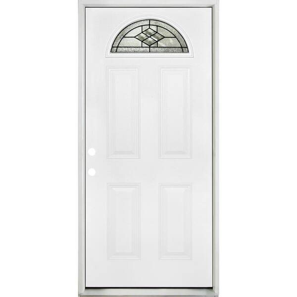 Steves & Sons 36 in. x 80 in. Element Fan Lite Quattro Right Hand Decorative Glass White Primed Steel Prehung Front Door
