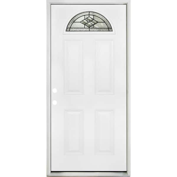 Steves & Sons Element 36 in. x 80 in. RHIS 1/4 Fanlite Quattro Decorative Glass Primed White Steel Prehung Front Door with Brickmold