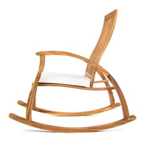 Travis Natural Stained Wood Outdoor Rocking Chair with Cream Cushion