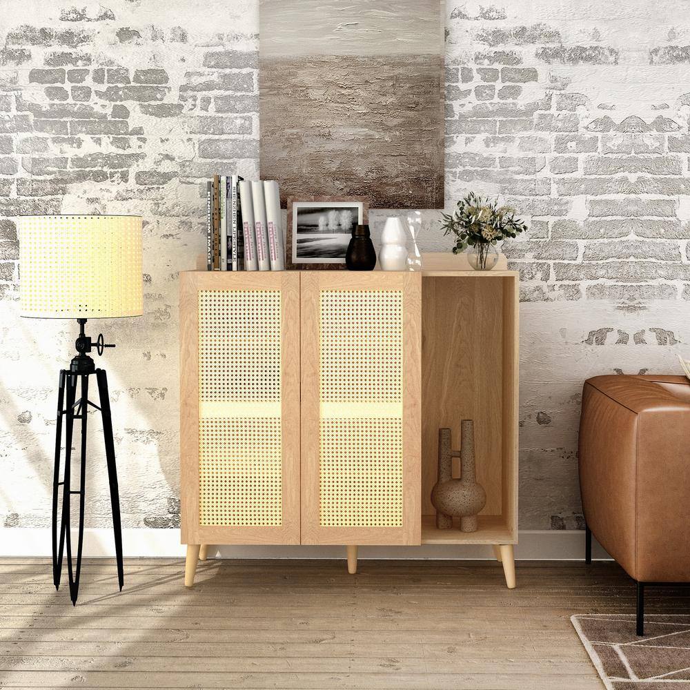 Farmhouse Oak 43.3'' Accent Cabinet with Faux Rattan Doors