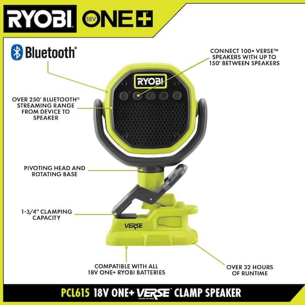 RYOBI ONE+ 18V Cordless VERSE Clamp Speaker 5-Pack (Tools Only)