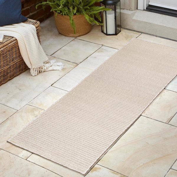 JONATHAN Y Aarhus High-Low Minimalist Scandi Striped Ivory/Cream 2 ft. x 8 ft. Indoor/Outdoor Runner Rug