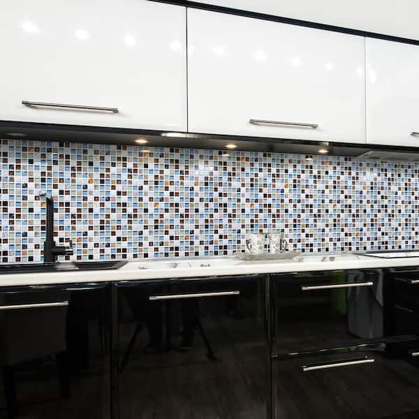 3D Falkirk Retro 10/1000 in. x 38 in. x 19 in. Beige Green Brown Amber Faux Glass Squares Mosaic PVC Wall Panel