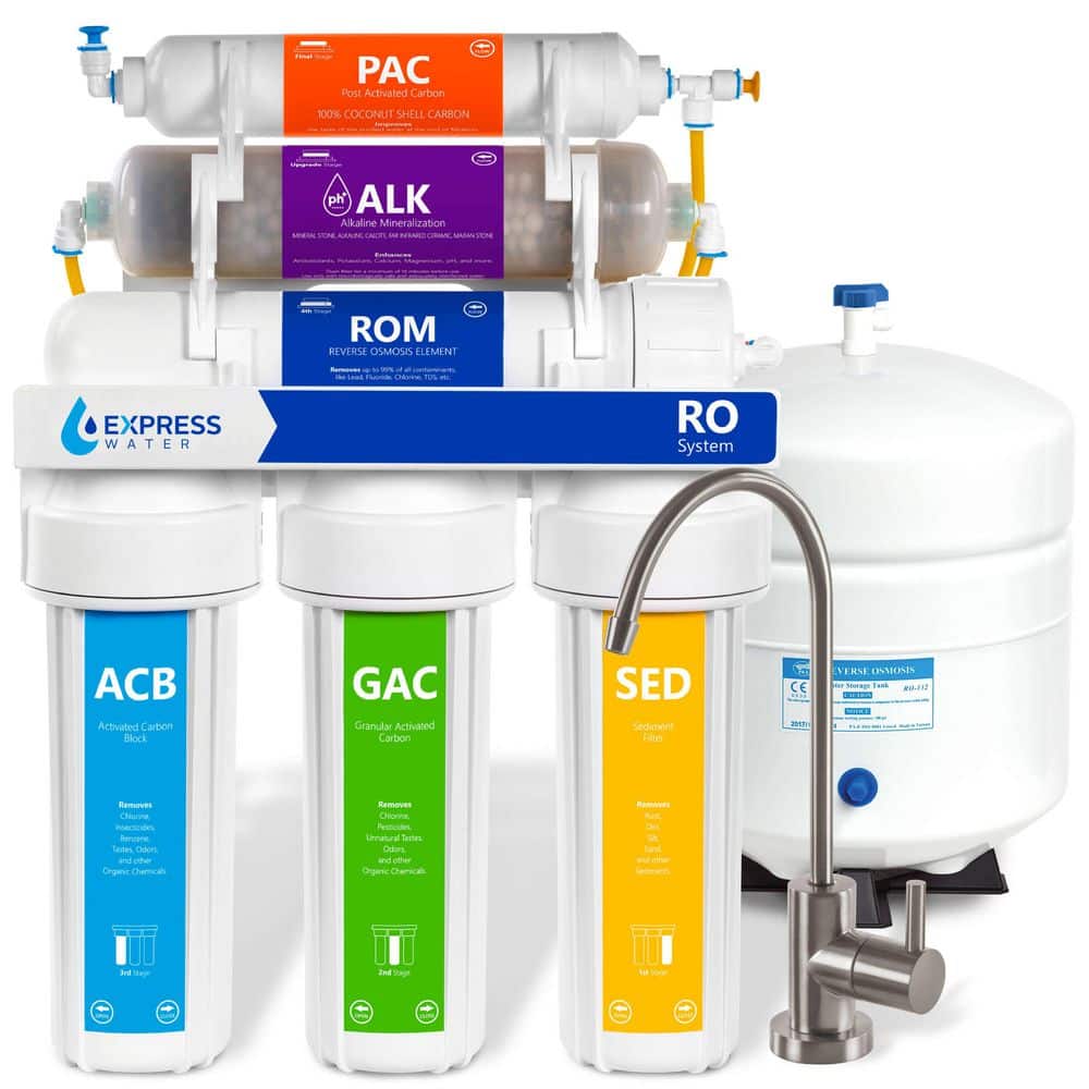 Reverse Osmosis Alkaline Water Filtration System - 10 Stage RO Water Filter with Faucet and Tank - 100 GPD