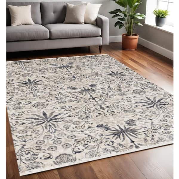 Blue 5 ft. x 8 ft. Woven Medallion Rectangle Indoor Area Rug