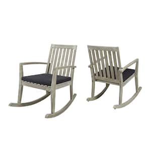 Montrose Light Grey Wood Outdoor Rocking Chairs with Dark Grey Cushions (2-Pack)
