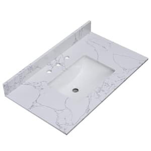 Alaski 37 in. W x 22 in. D Cultured Marble Vanity Top in Arabescato White with White Rectangular Single Sink