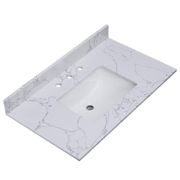 Alaski 37 in. W x 22 in. D Cultured Marble Vanity Top in Arabescato White with White Rectangular Single Sink