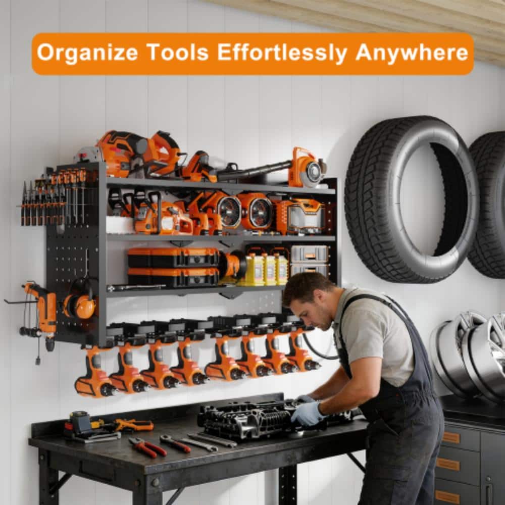 "33"" Wall-Mounted Power Tool Organizer with Charging Station, 8-Outlet Drill Rack for Garage" price history on PriceWatchPro