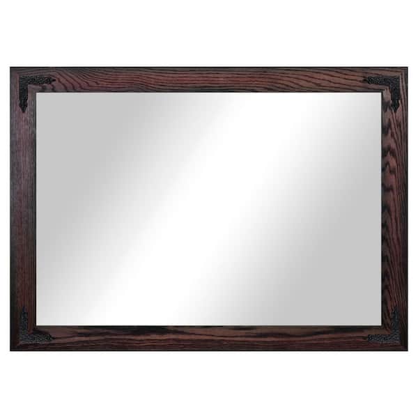 Rayne Mirrors (33 in. W x 38 in. H) Black Cherry Hardwood Rectangle Mirror with Decorative Corner Bracket