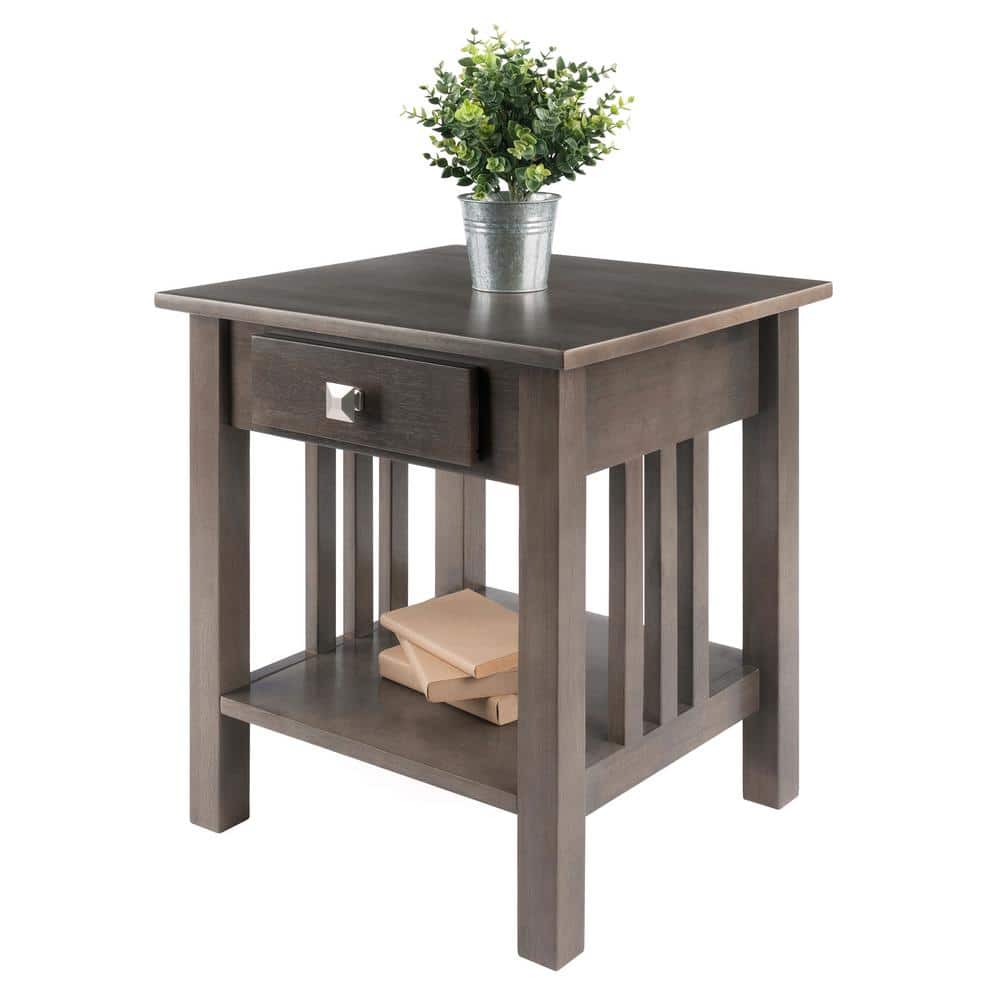 Transitional Stafford Oyster Gray Wood End Table with Storage