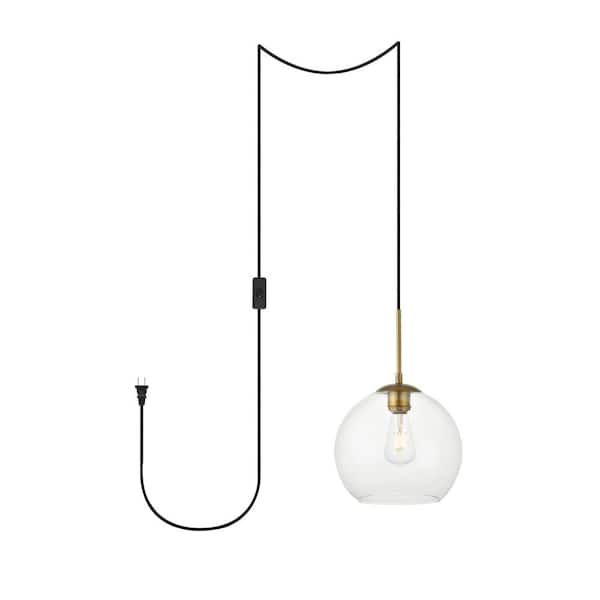 Unbranded Home Living 40-Watt 1-Light Brass Shaded Pendant Light with Glass Shade, No Bulbs Included