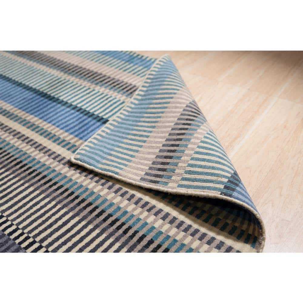 Hand-Knotted Blue Striped Wool 4' x 6' Area Rug
