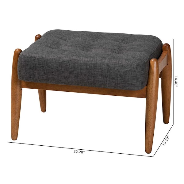 Baxton Studio Jeanine Dark Grey and Walnut Brown Fabric Ottoman