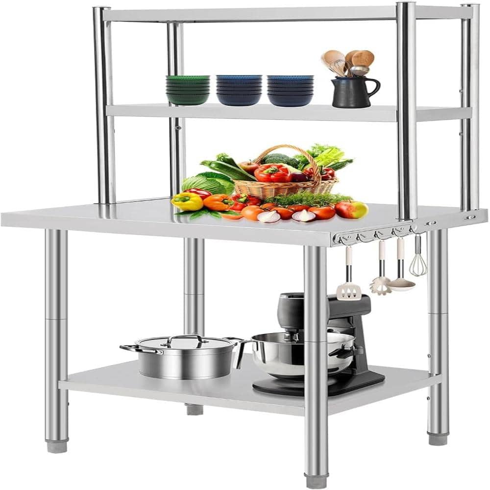 "30"" x 24"" Commercial Work Table, Heavy Duty Stainless Steel Prep Table with Adjustable Shelves and Side Hooks" price history on PriceWatchPro