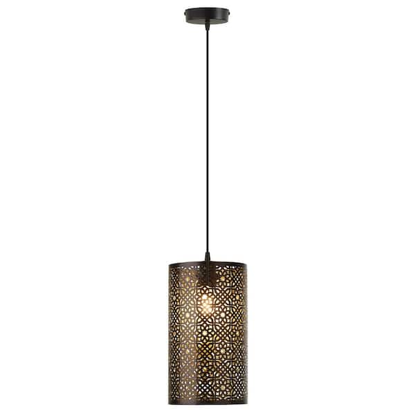 River of Goods Ethel 1-Light Geometric Punched Satin Black Metal with ...
