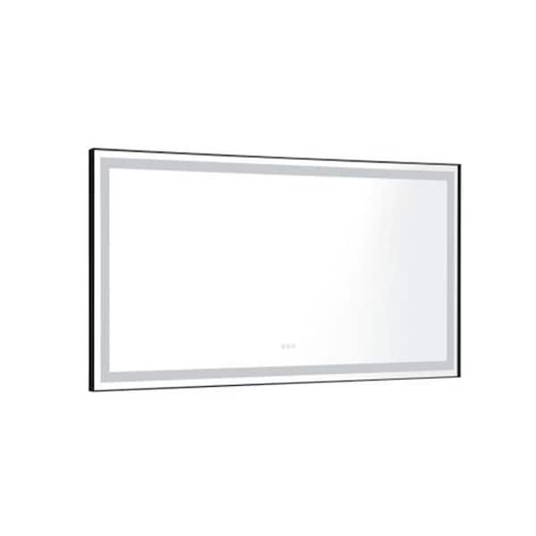 Unbranded 84 in. W x 36 in. H Large Rectangular Aluminium Framed Dimmable Wall Bathroom Vanity Mirror in Black