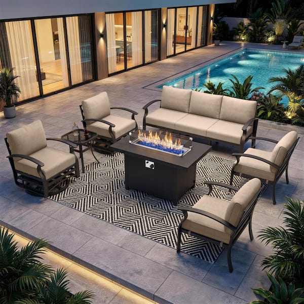 Halmuz 7-Seat Aluminum Patio Conversation Set with armrest