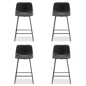 33.07 in. Black Faux Leather Counter Height Bar Stools with Metal Frame (Set of 4)