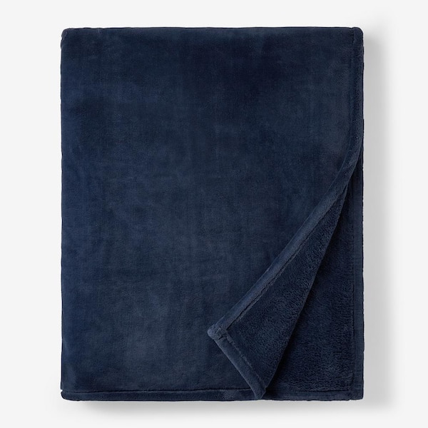 The Company Store Company Cotton Plush Navy Polyester King Woven Blanket