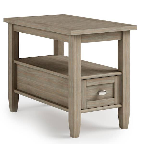 Simpli Home Warm Shaker Solid Wood 14 in. Wide Rectangle Transitional Narrow Side Table in Distressed Grey