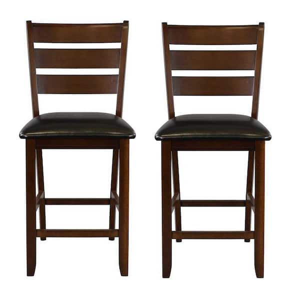 EVERGLADE HOME Hekea 41.5 in. Dark Oak Full Back Wood Frame Bar Stool with Faux Leather Seat (Set of 2)