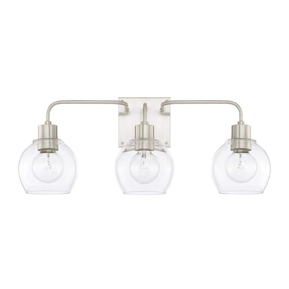 24.5 in. W x 10 in. H x 7 in. E 3-Light Clear Glass Vanity Light in Brushed Nickel price history on PriceWatchPro