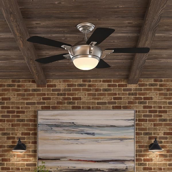 Hampton Bay Midili 44 in. Indoor LED Brushed Nickel Dry Rated Ceiling Fan with 5 Reversible Blades, Light Kit and Remote Control
