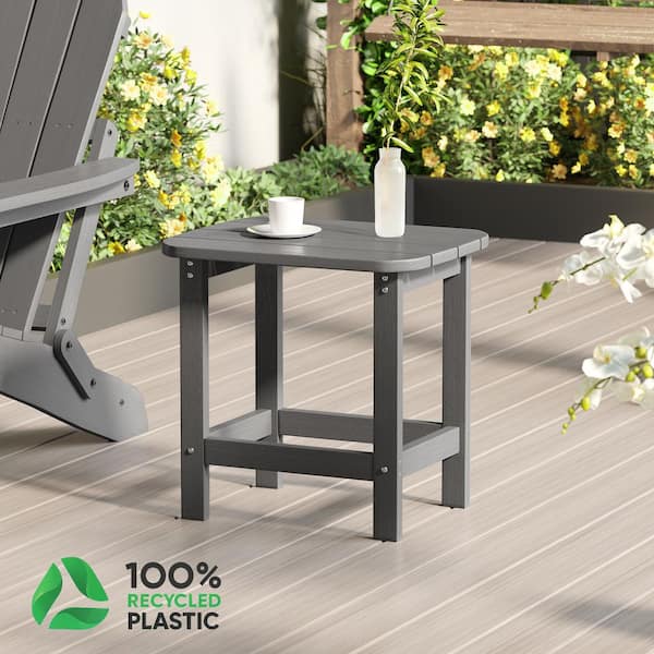 Charcoal Gray Plastic Outdoor Side Table, Patio Adirondack Square End Table, Weather Resistant
