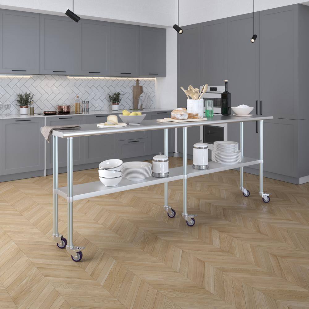 96" Stainless Steel Work Table with Undershelf and Casters