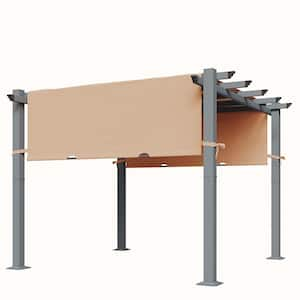 10 ft. x 10 ft. Gray Aluminum Frame Outdoor Patio Pergola with Beige Retractable Shade Top Canopy