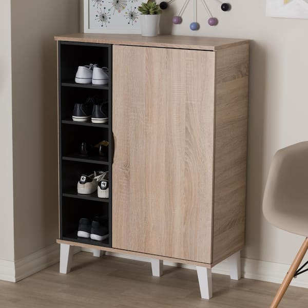 Baxton Studio Shirley 2-Door Shoe Cabinet with Open Shelves