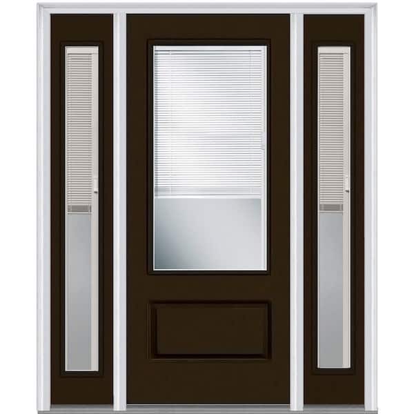 MMI Door 60 in. x 80 in. Internal Blinds Left-Hand 3/4-Lite Clear Painted Fiberglass Smooth Prehung Front Door with Sidelites