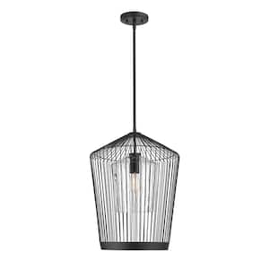 Lido 18.5 in. 1-Light Pendant Matte Black with Clear Seeded Glass Shade